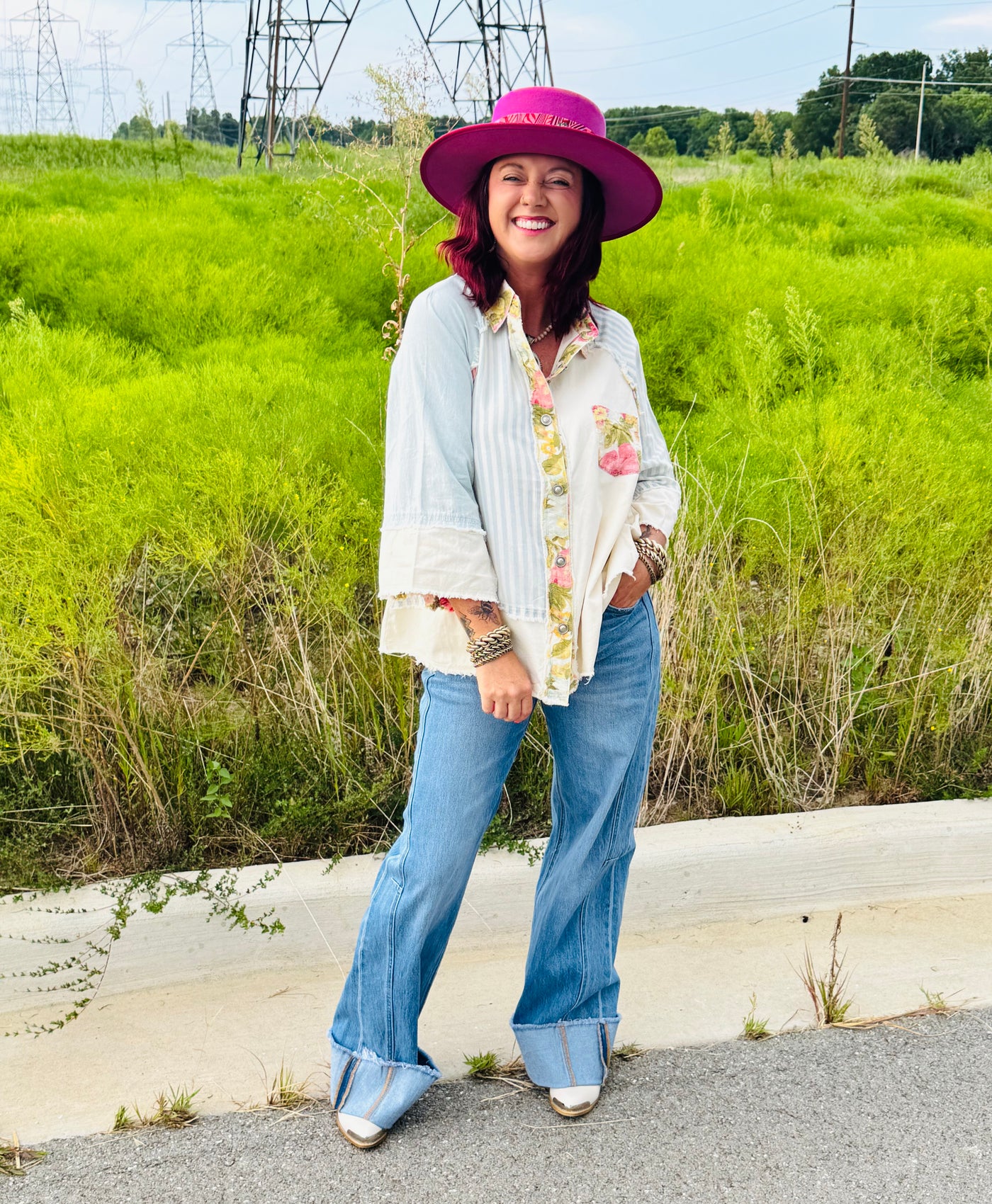 High Rise Cuffed Wide Jeans