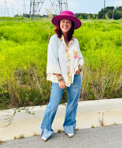 High Rise Cuffed Wide Jeans