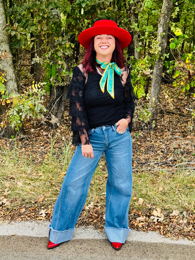 Black Lash Ruffled Mesh Top