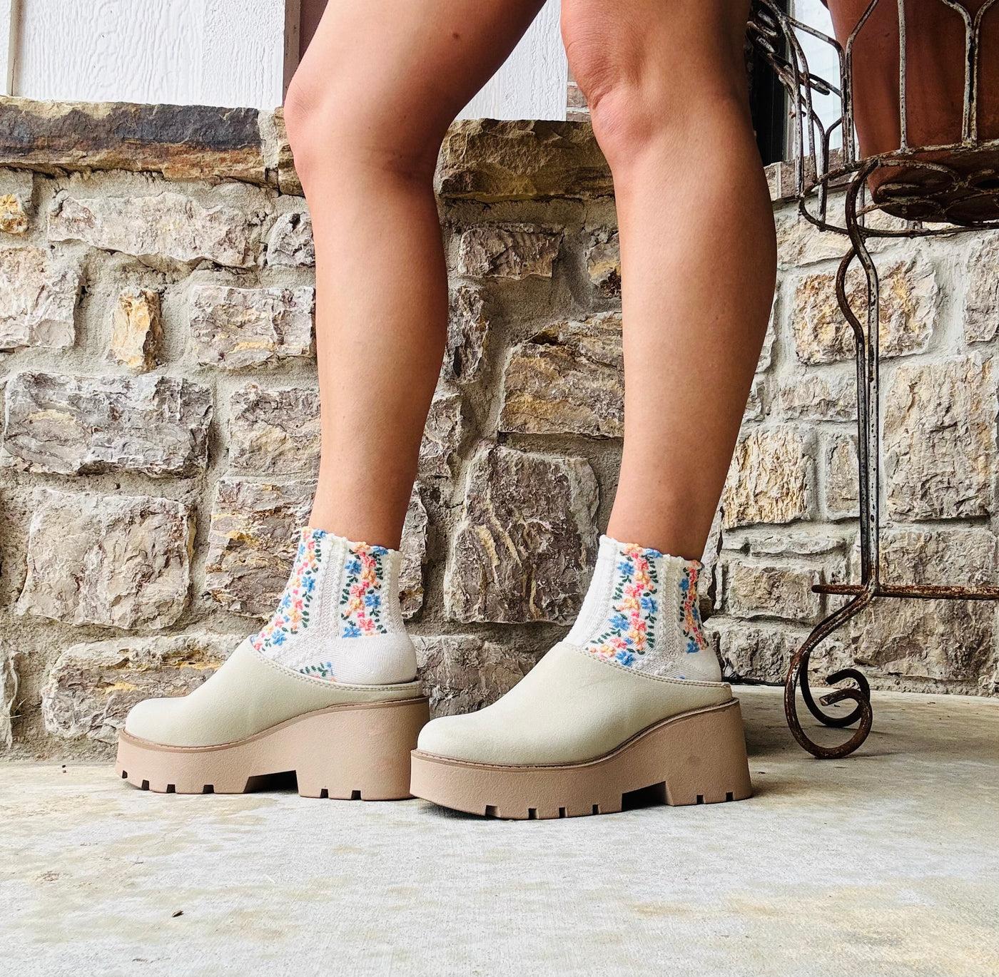 Vintage Floral Embroidered Socks