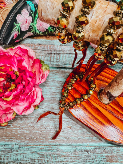 Gold Crystal Bracelet with Leather