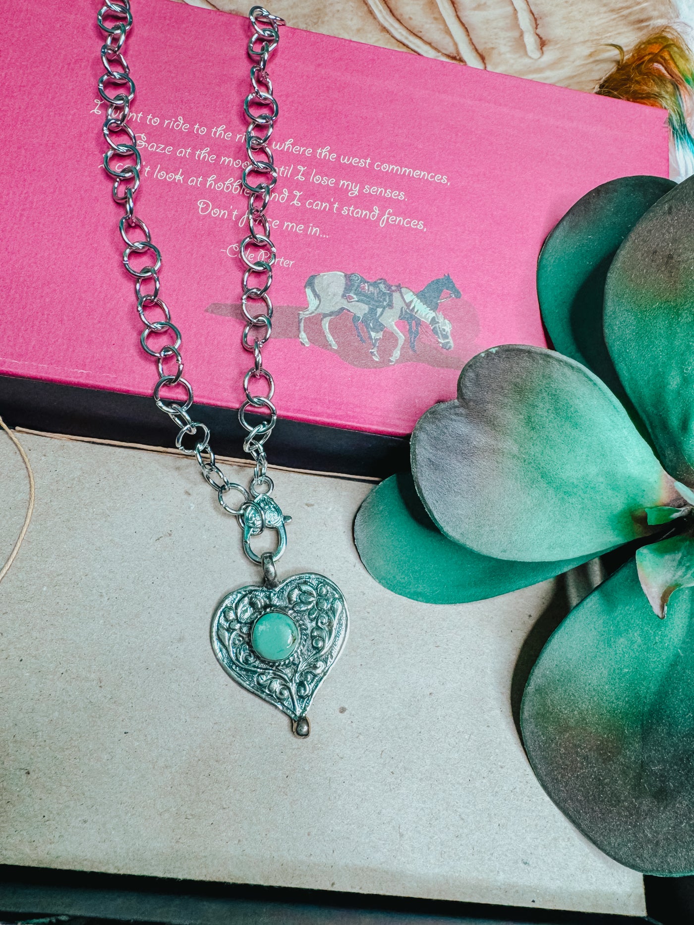 Silver & Turquoise Heart Necklace