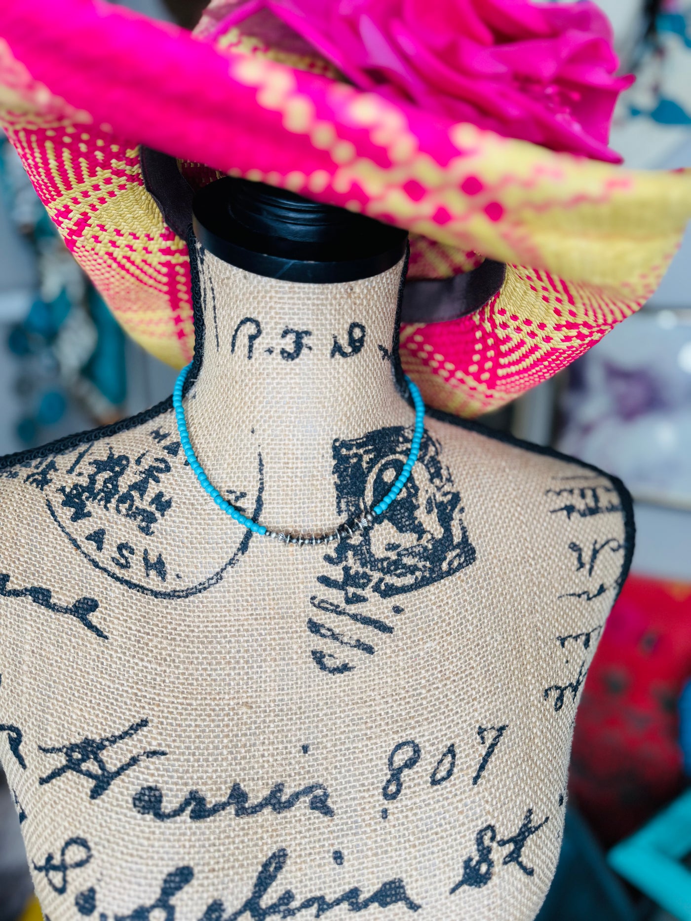 Turquoise & Disc Beaded Necklace