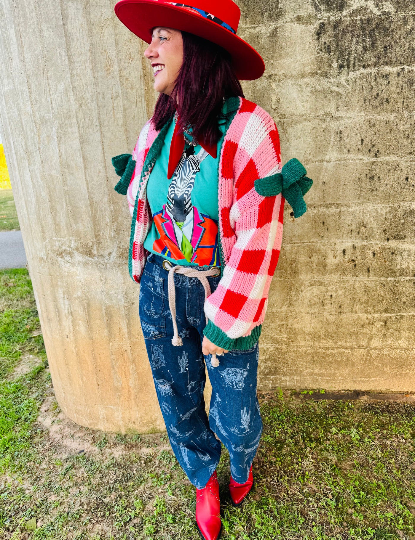 Red Checked Cardigan