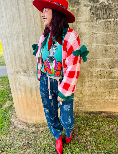 Red Checked Cardigan