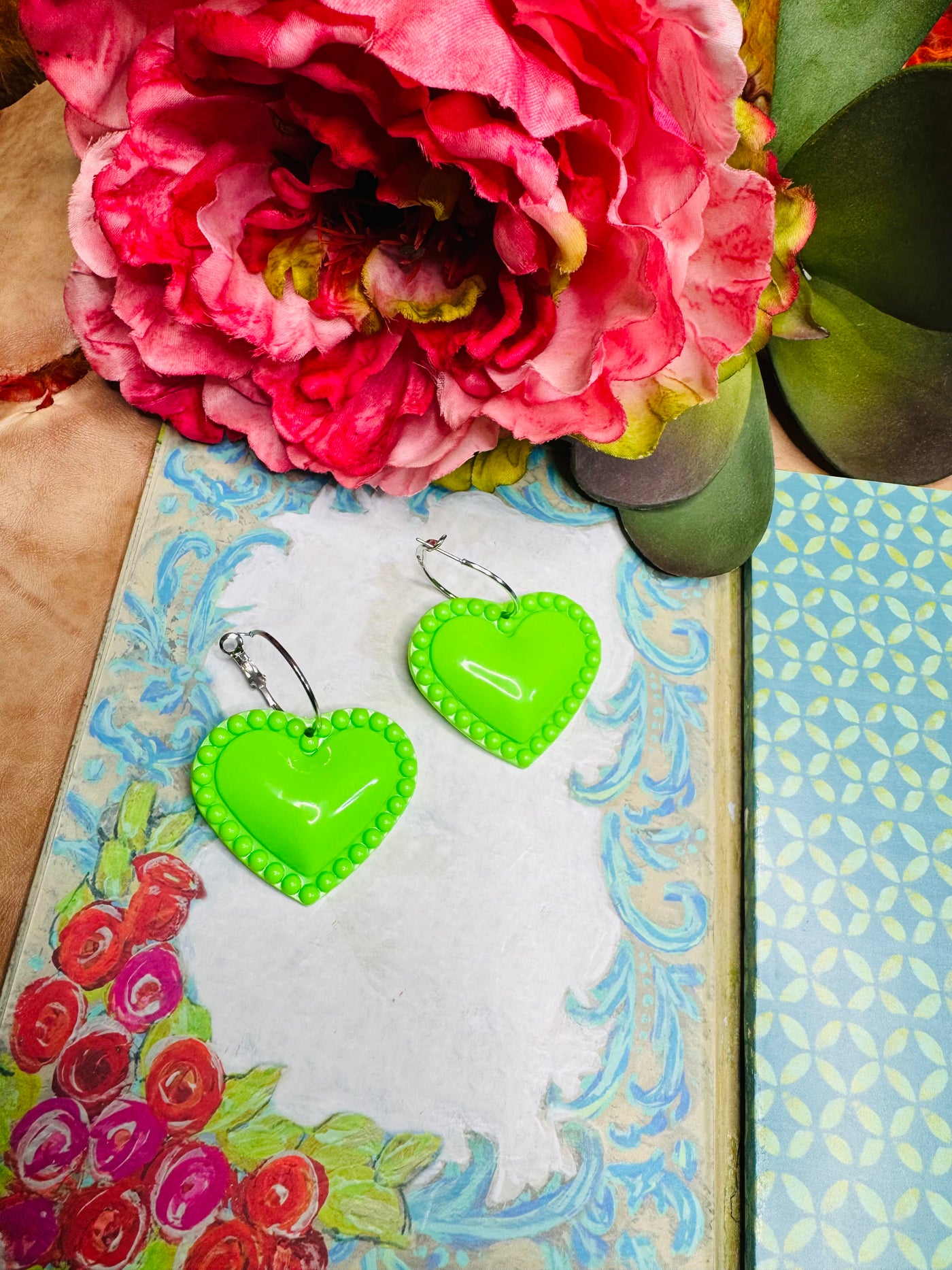 Green Heart Earrings