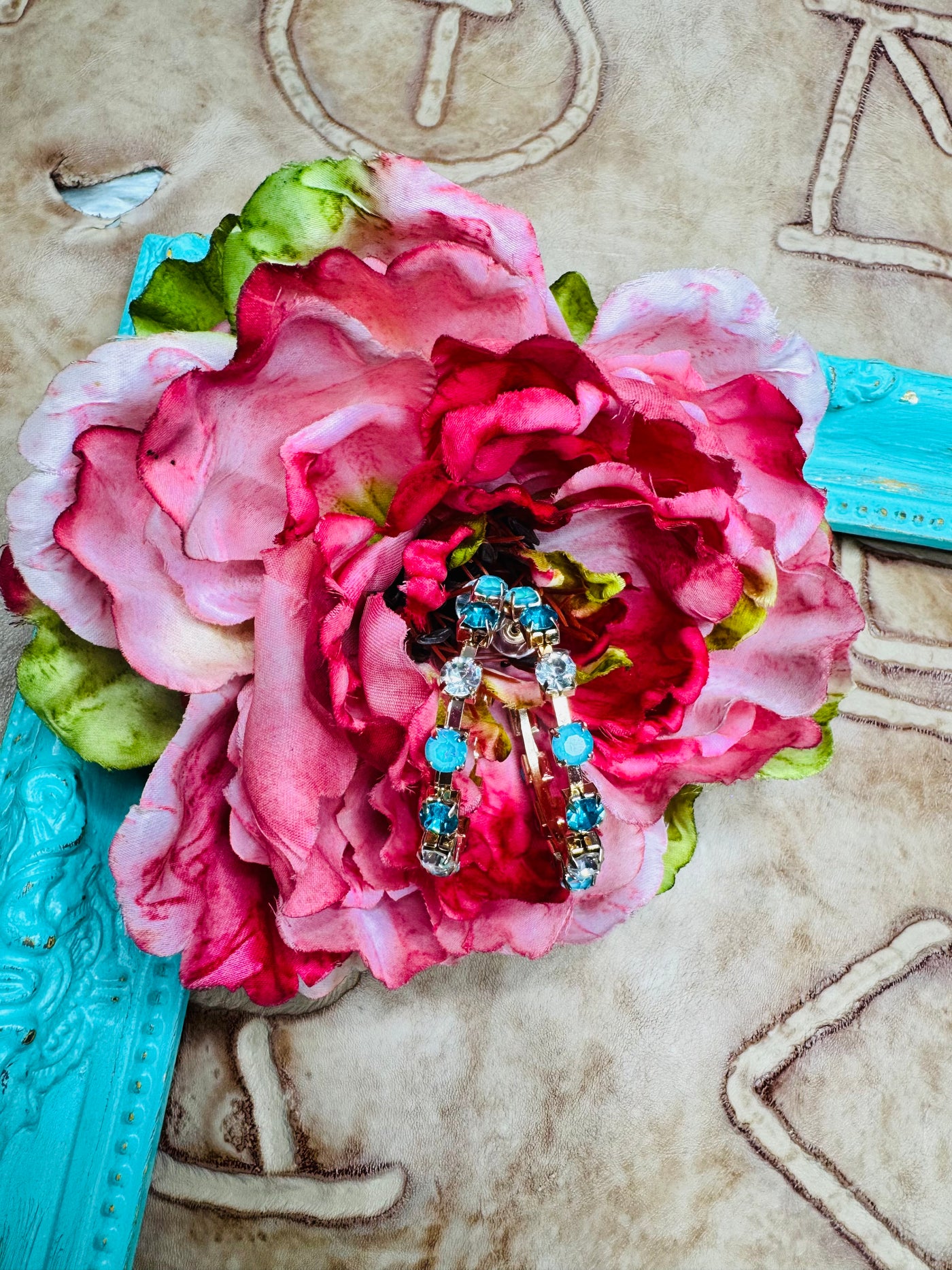 Turquoise Rhinestone Hoops