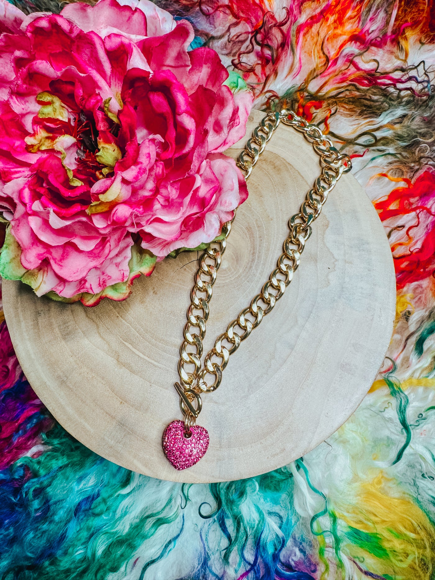 Pink Rhinestone Heart Necklace