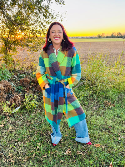 Fuzzy Multi Color Block Checker Jacket