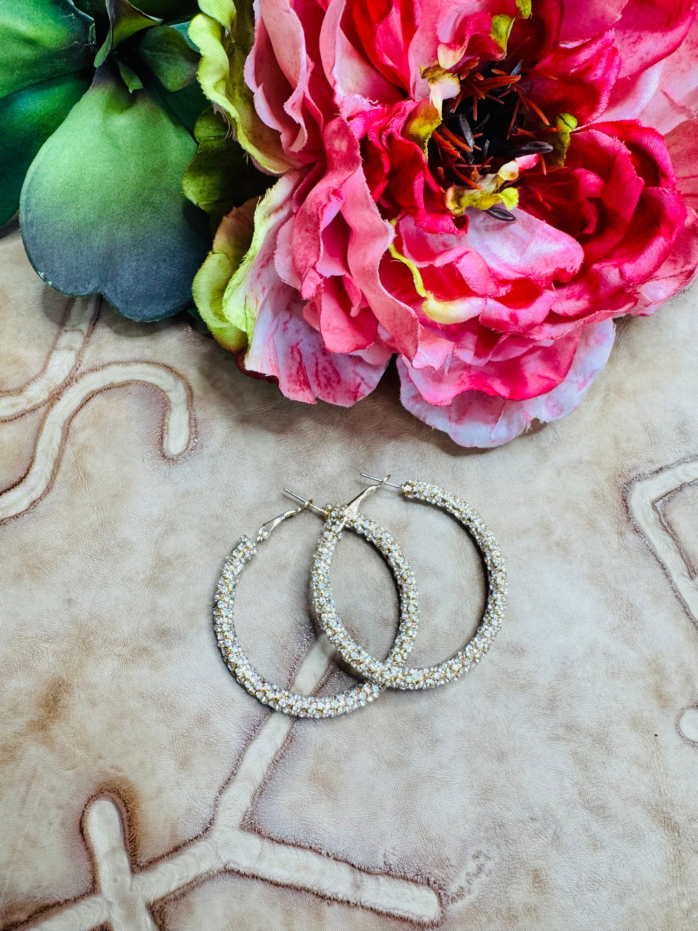 Large Gold Crystal Hoops