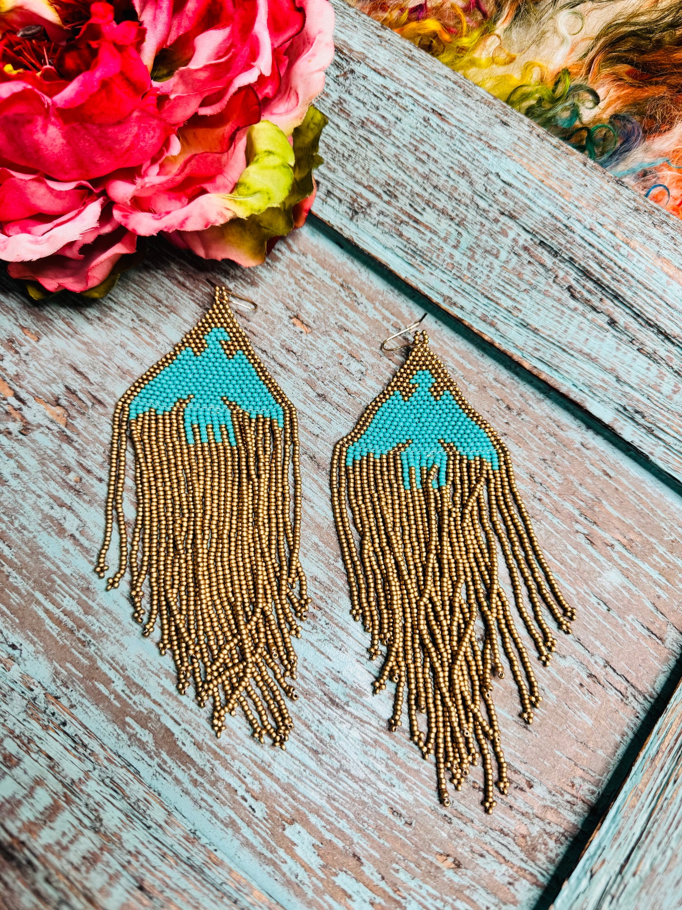 Gold & Turquoise Thunderbird Earrings