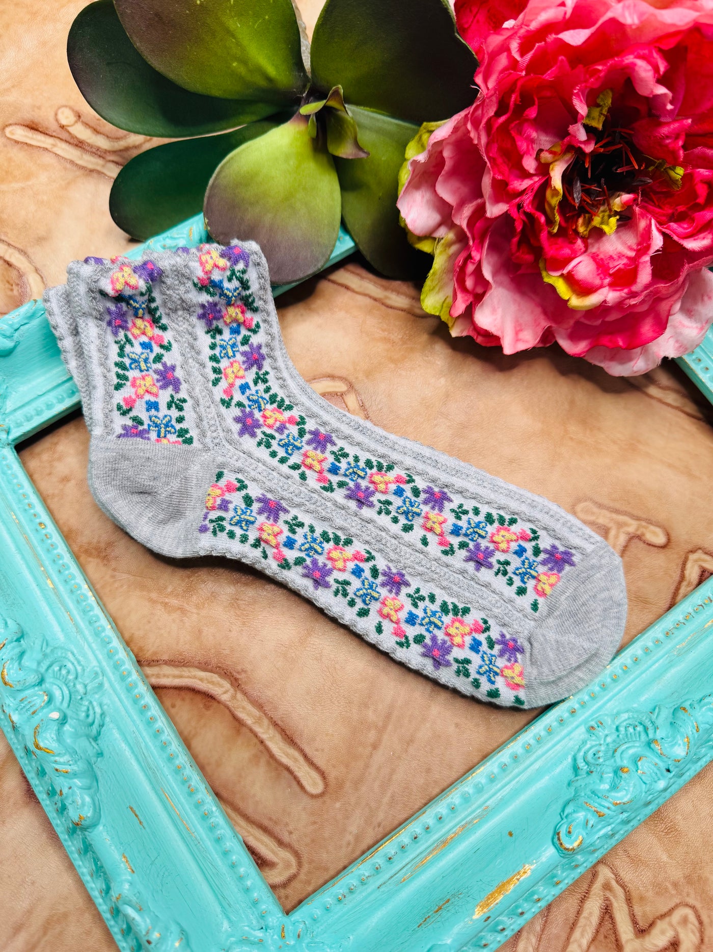 Vintage Floral Embroidered Socks