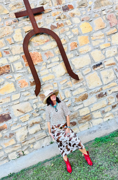 Cow Print Satin Skirt