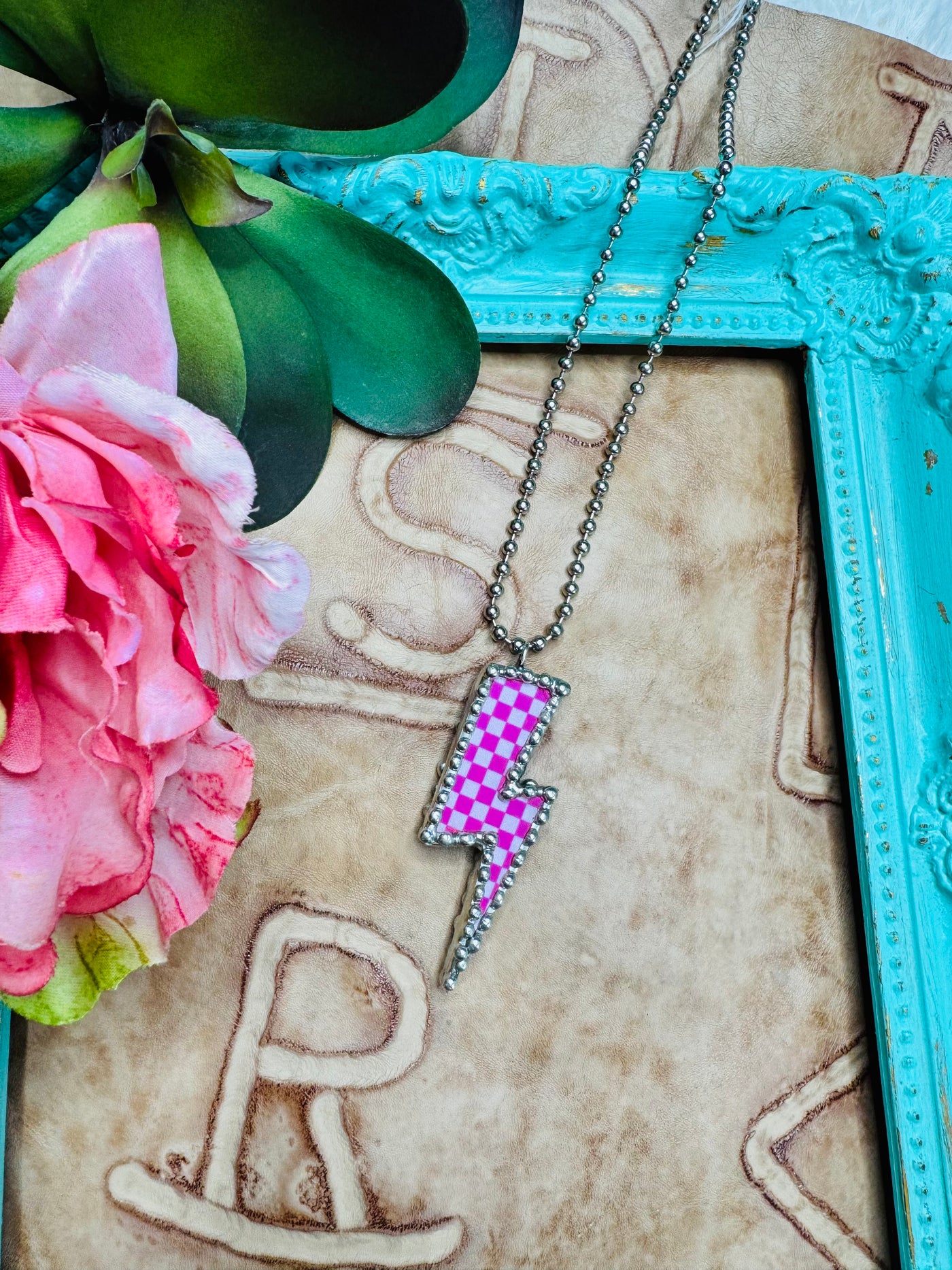 Checkered Lightning Bolt Necklace
