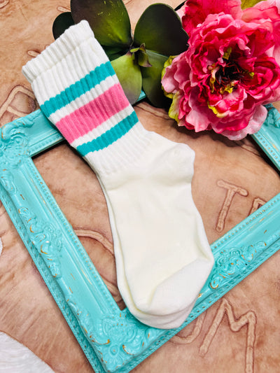 Varsity Striped Ribbed Crew Socks