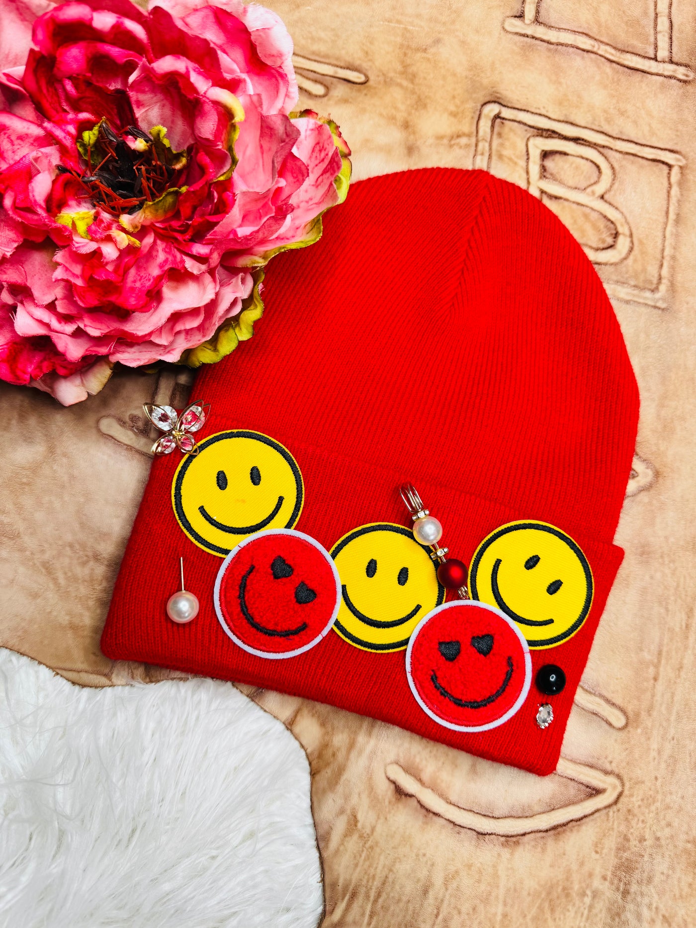 3D Red Smiley Stocking Hat