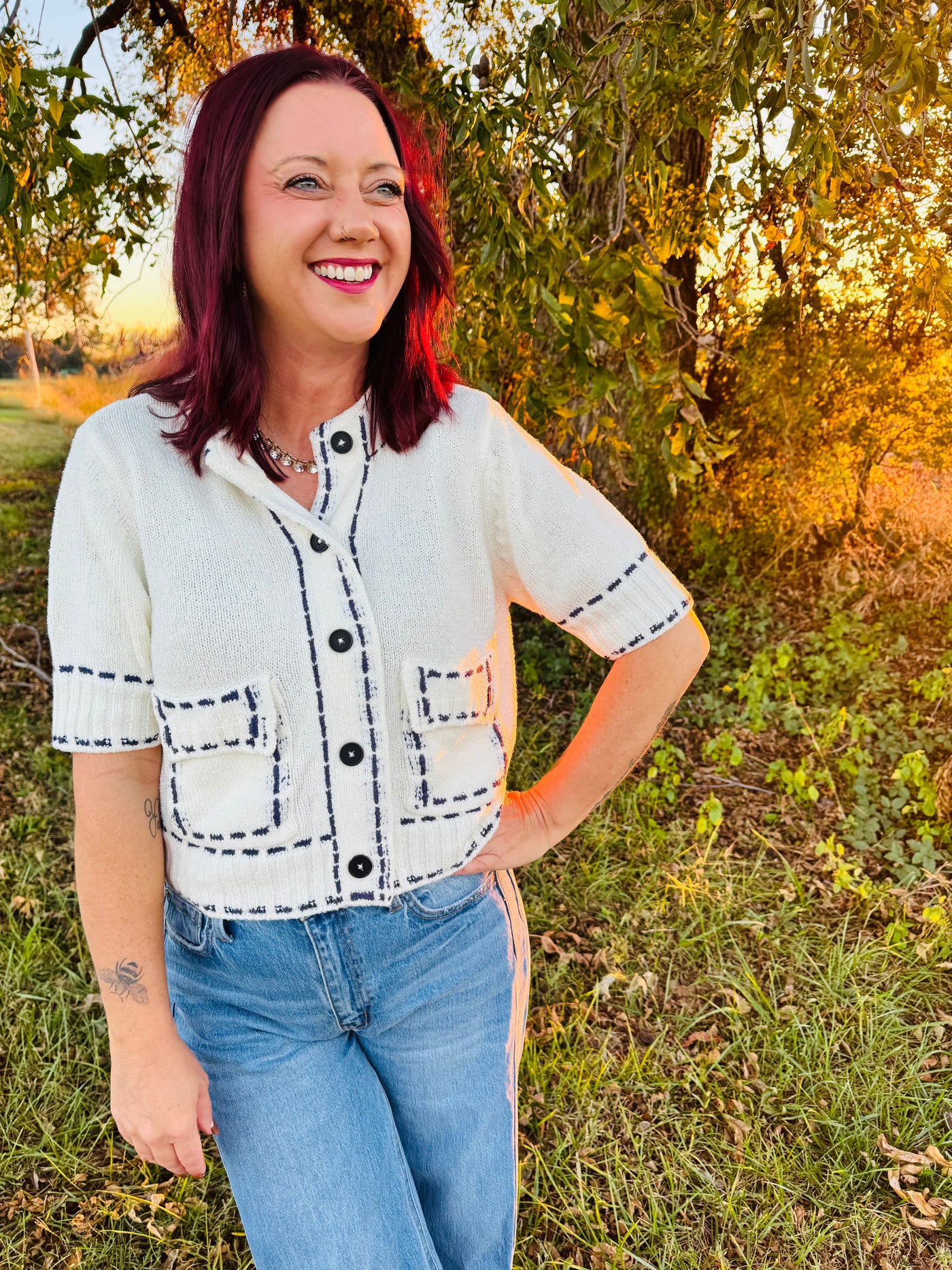 Faux Stitch Cream Sweater