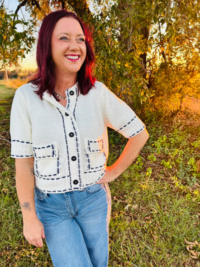 Faux Stitch Cream Sweater