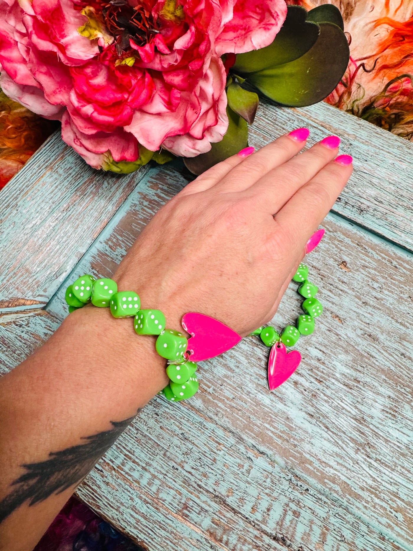 Green Dice Heart Bracelet