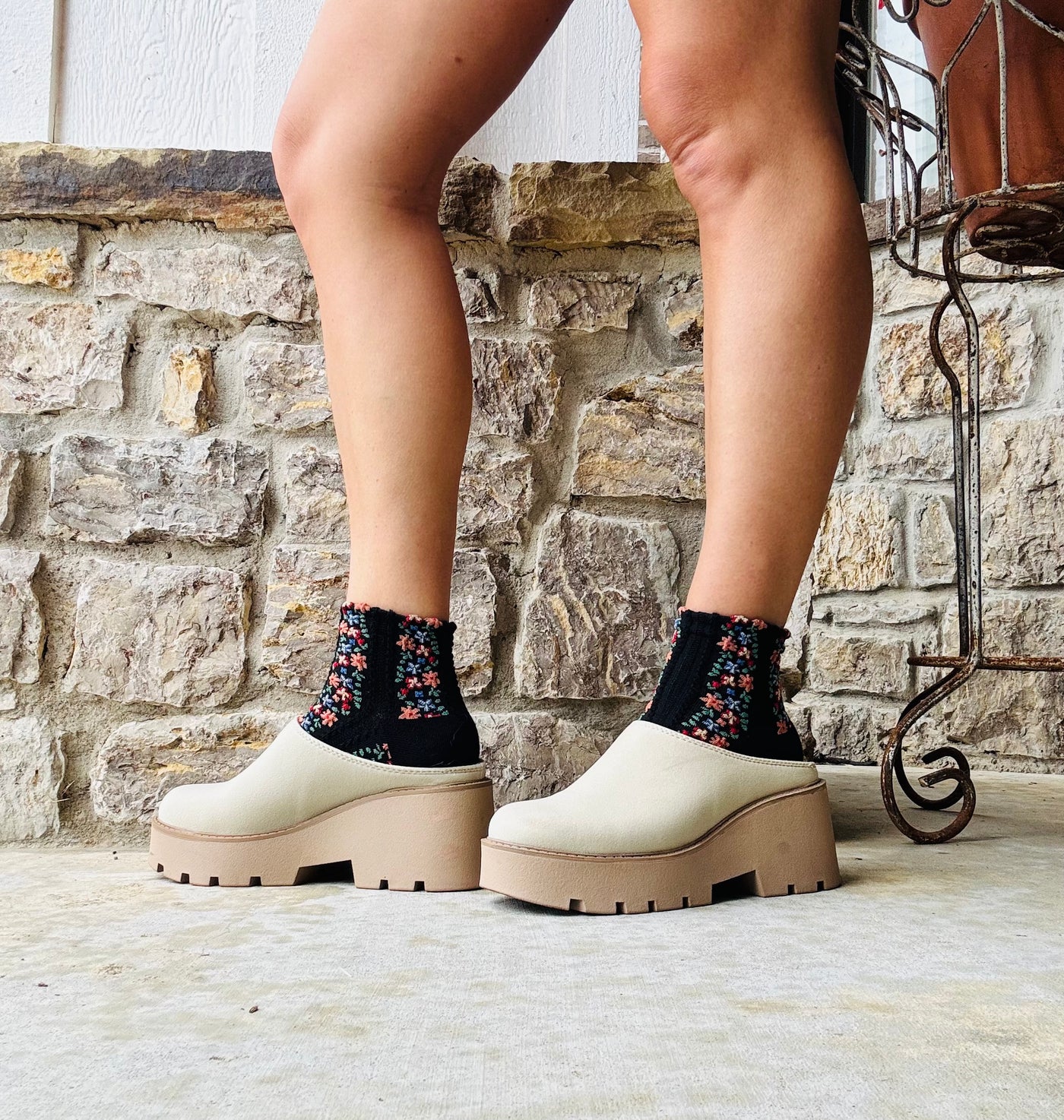 Vintage Floral Embroidered Socks