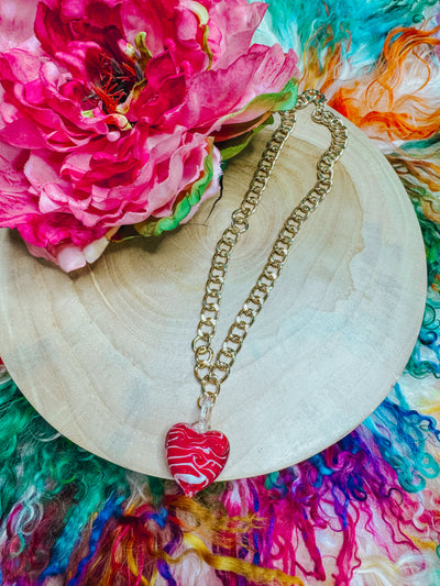 3D Glass Heart Charm Necklace