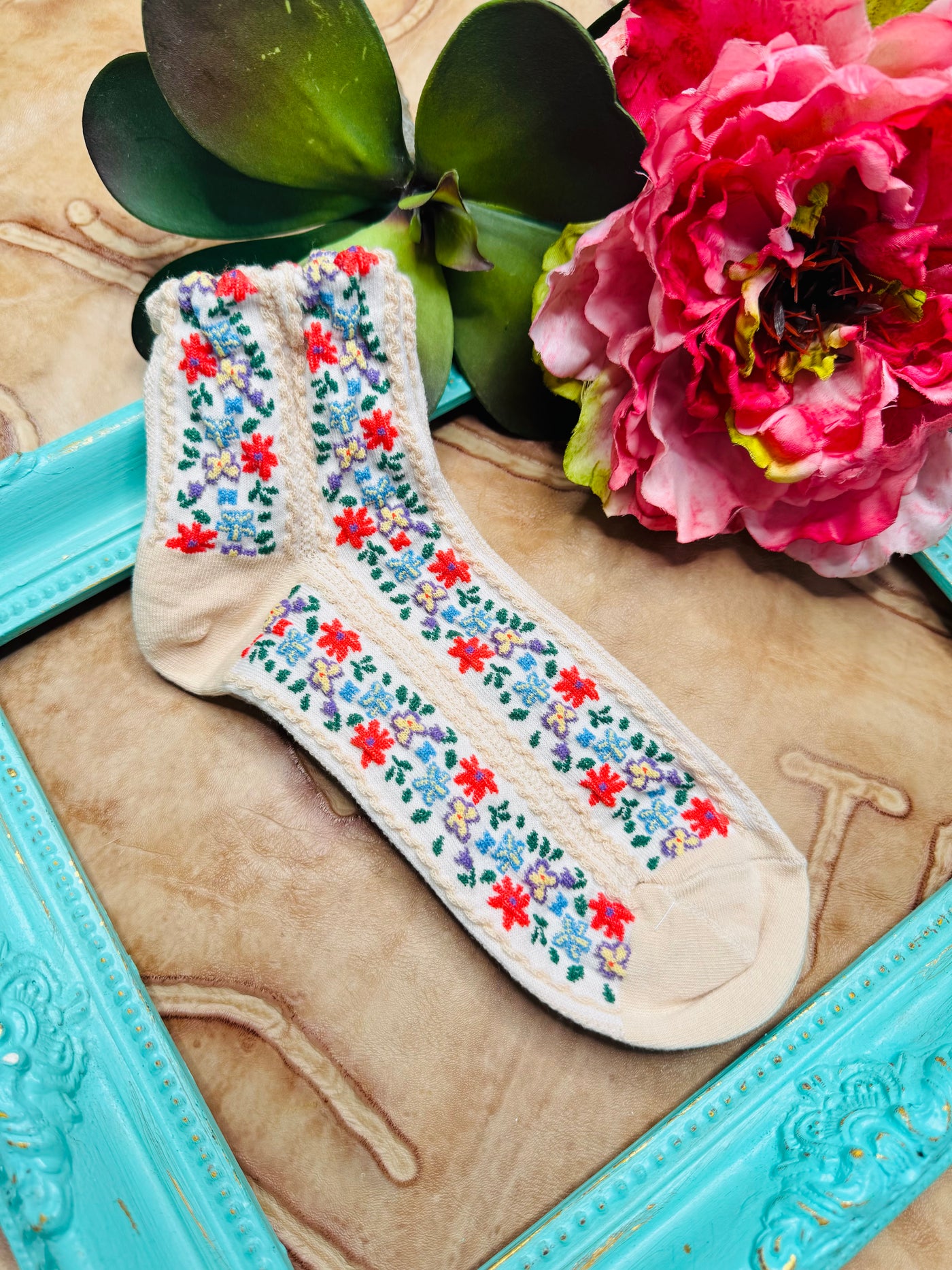 Vintage Floral Embroidered Socks
