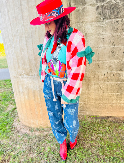 Red Checked Cardigan