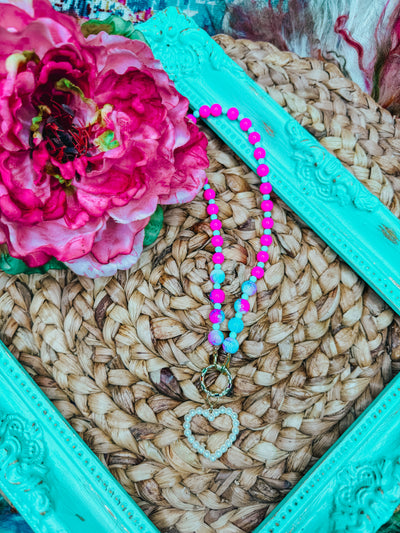 3D Pink Heart Beaded Necklace