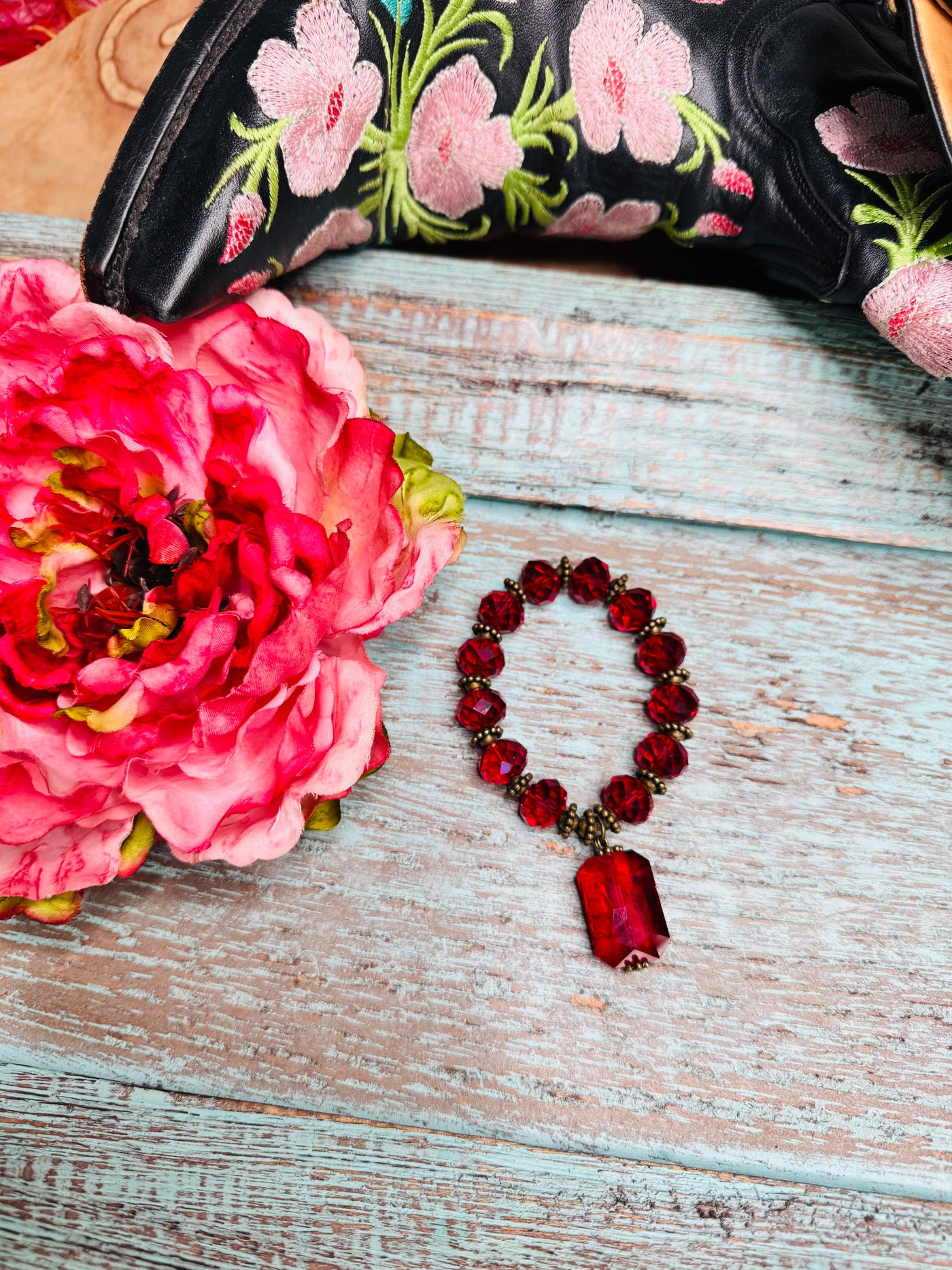 Red Crystal Bracelet with Charm