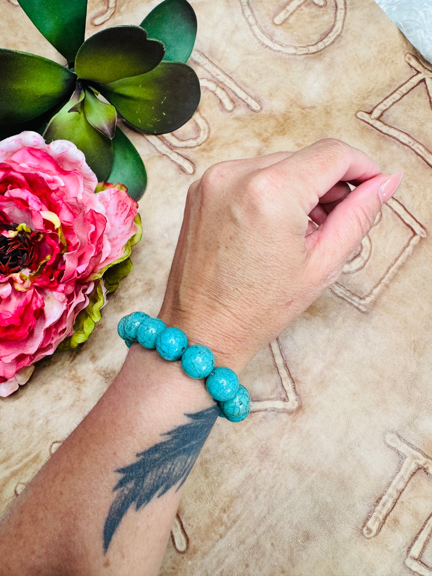Turquoise Beaded Bracelet with Charm