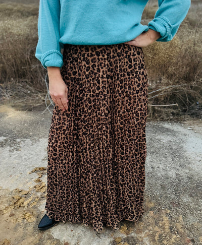 Leopard Pleated Skirt