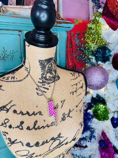 Checkered Lightning Bolt Necklace