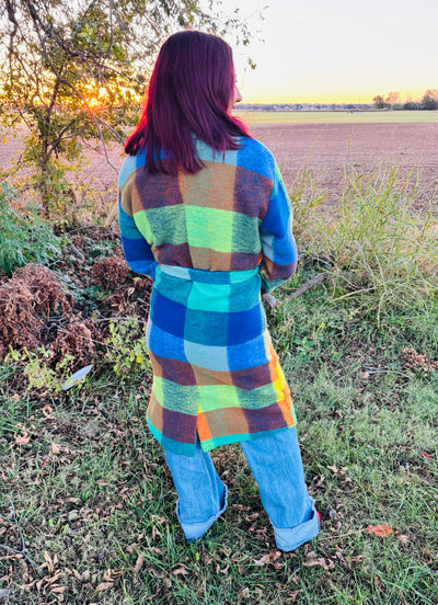 Fuzzy Multi Color Block Checker Jacket