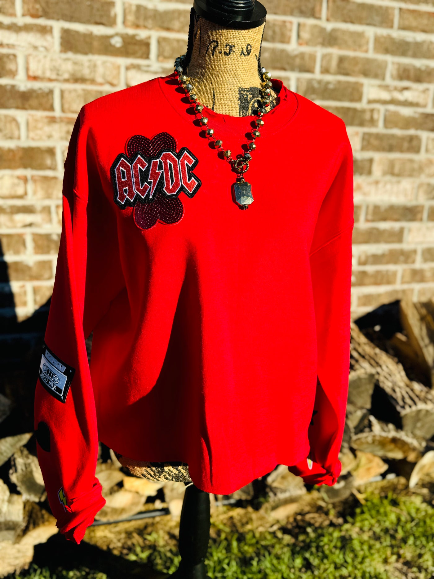 3D Red AC/DC Crew Neck