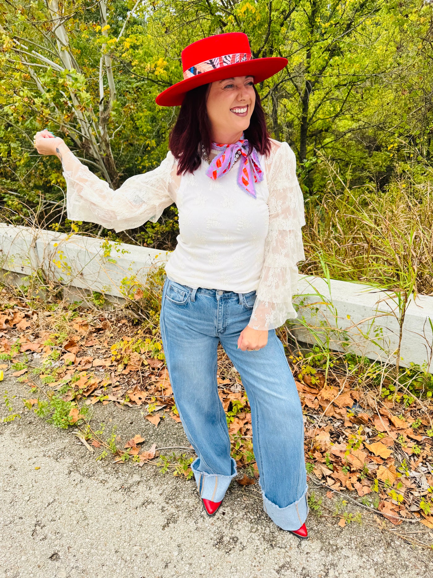 Ivory Lace Ruffled Mesh Top