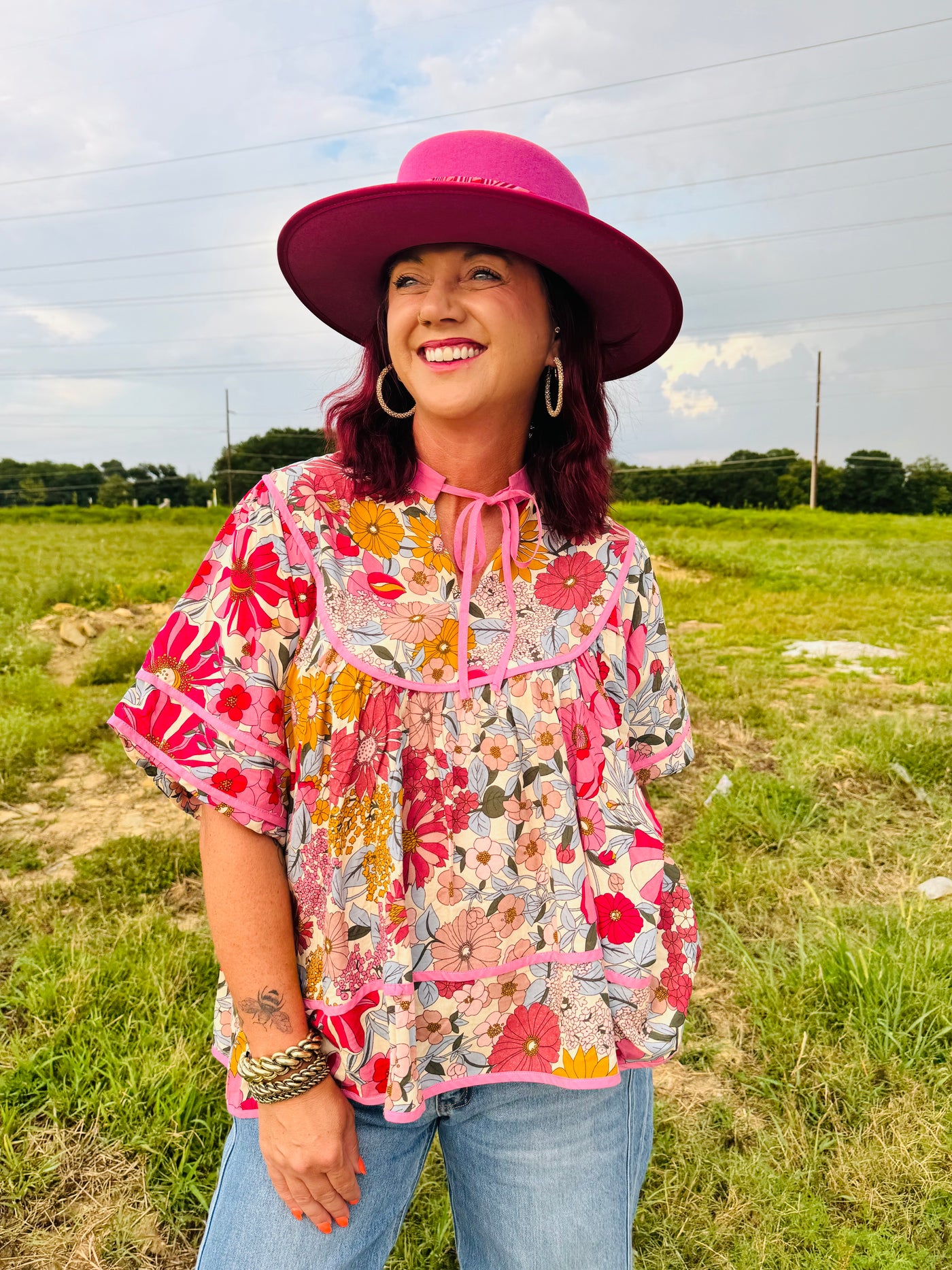 Pink Floral Woven Top