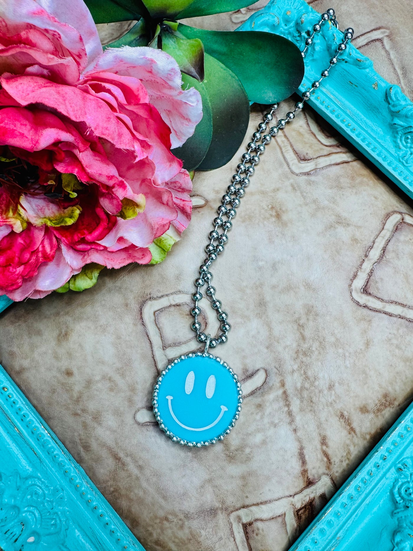 Blue Smiley Face Necklace