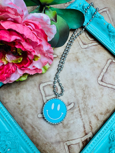 Blue Smiley Face Necklace