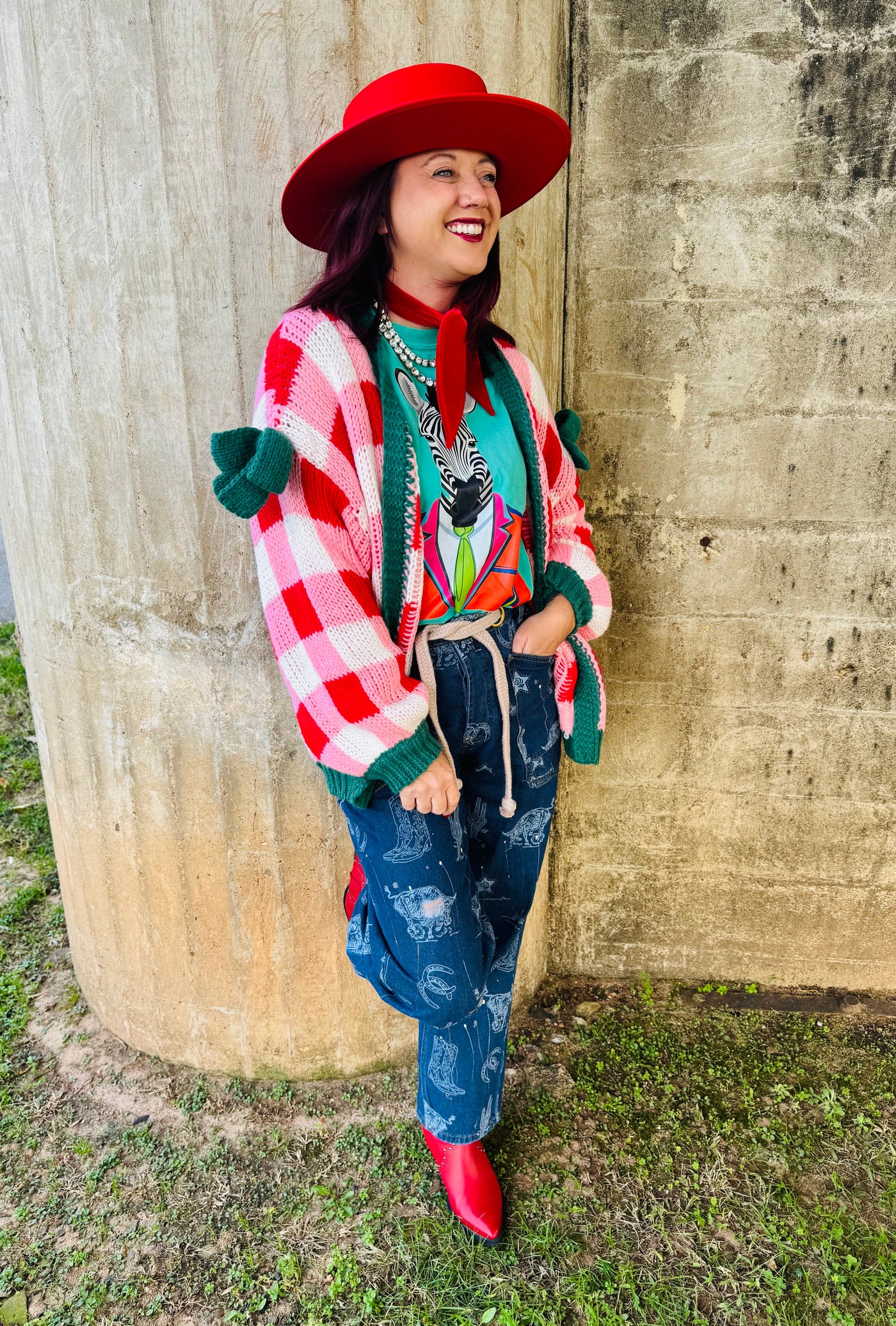 Red Checked Cardigan