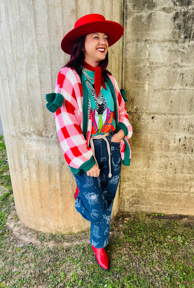 Red Checked Cardigan