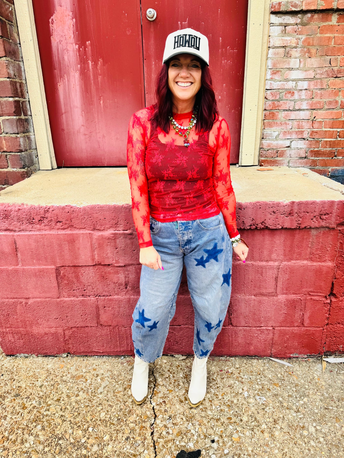 Red Lace Mesh Top