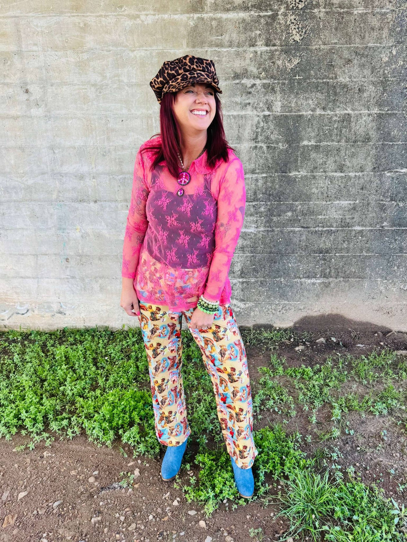 Pink Collared Lace Mesh Top