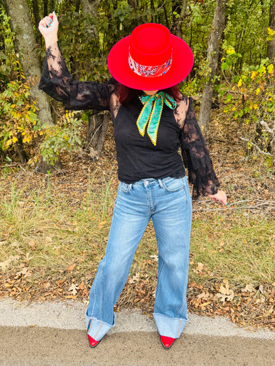 Black Lash Ruffled Mesh Top