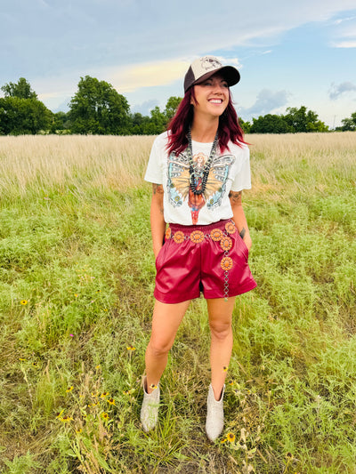 Rust Leather Shorts