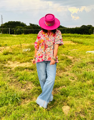 High Rise Cuffed Wide Jeans