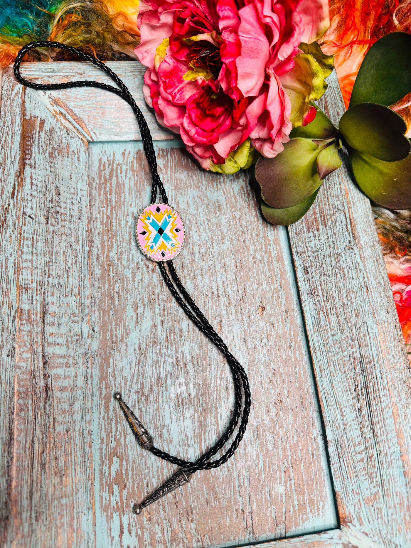 Pink Aztec Bolo Tie