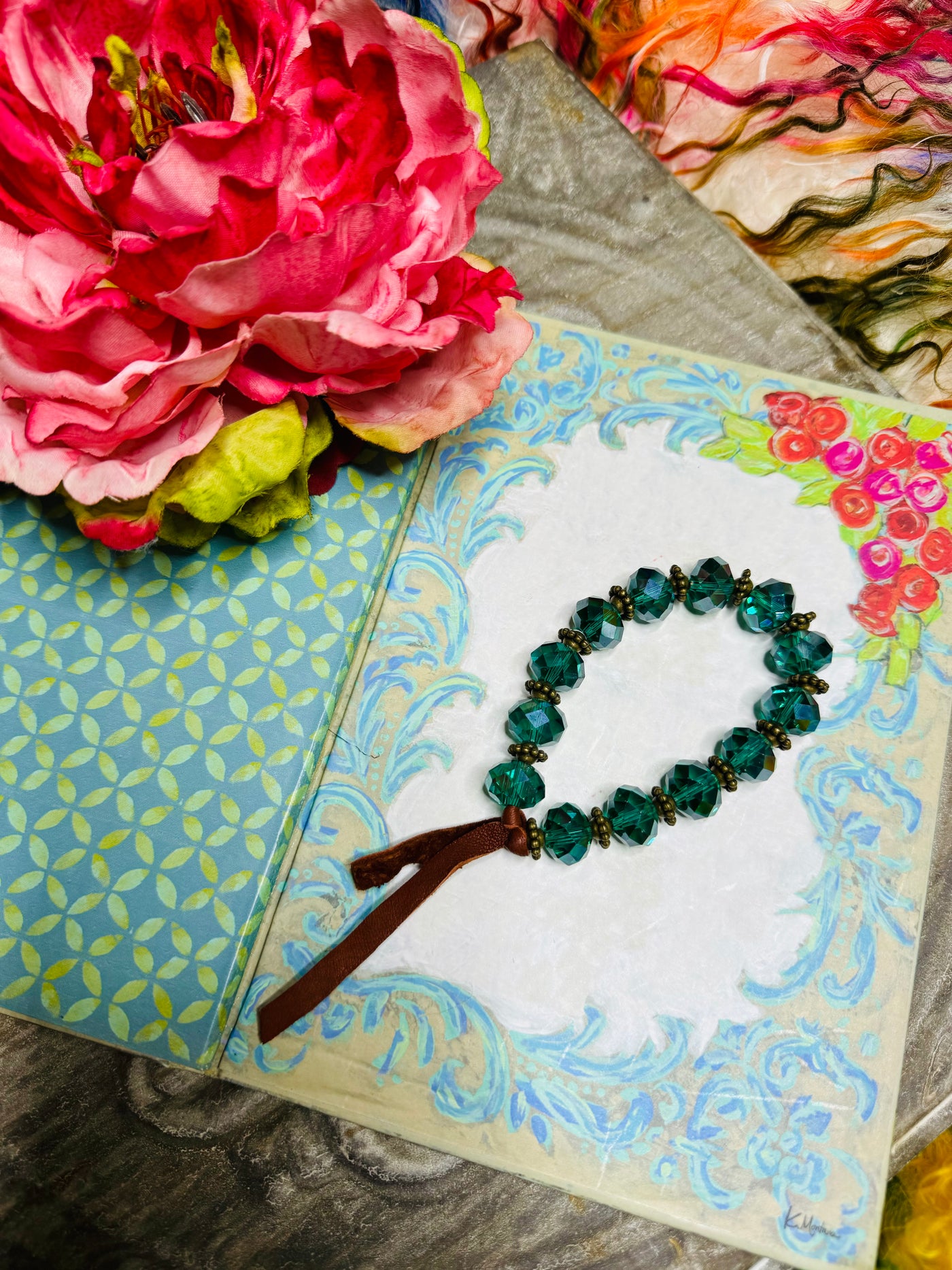 Blue Crystal Bracelet with Leather