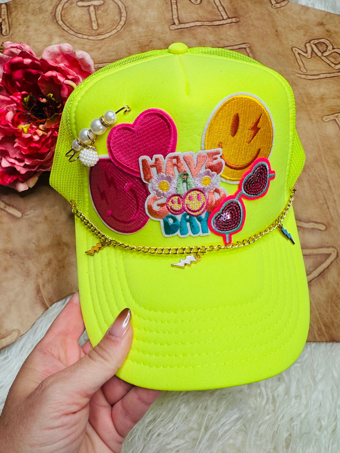 3D Have a Good Day Neon Yellow Trucker Hat