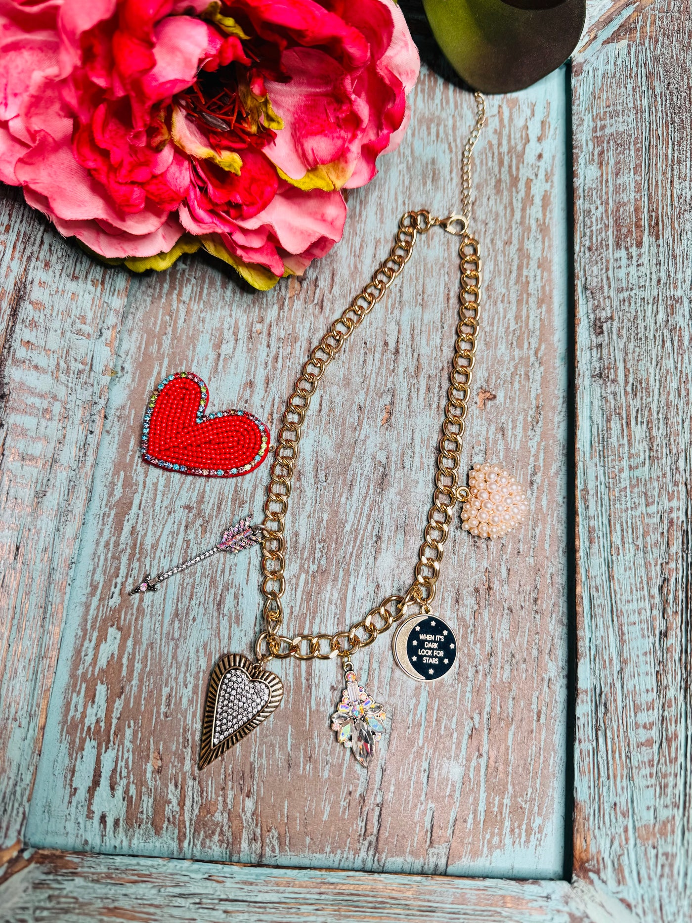 3D Heart/Moon Charm Necklace