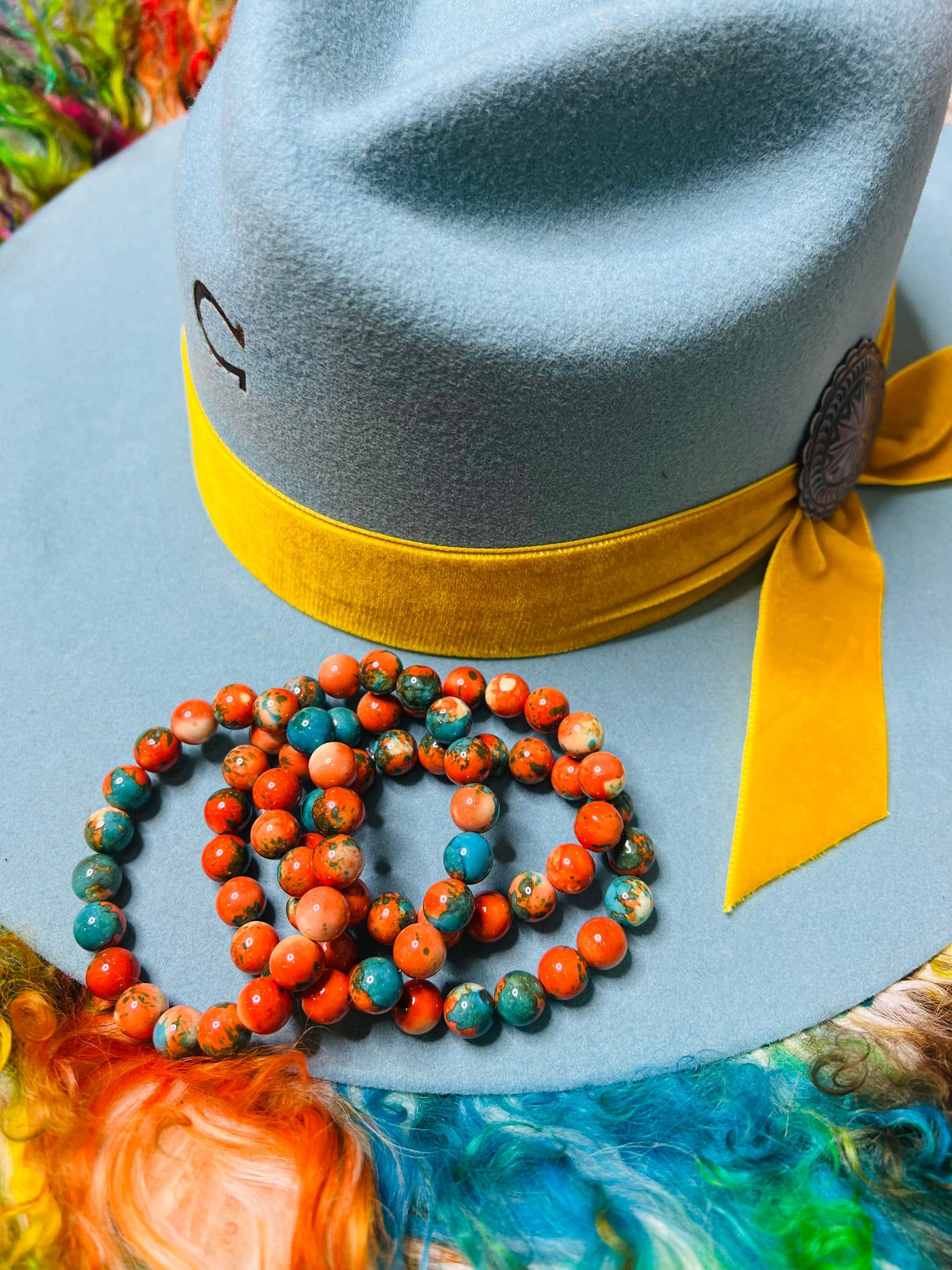 Orange & Turquoise Beaded Bracelet